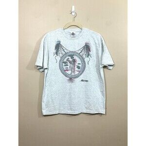 VTG Mens Arizona Native American T-Shirt XL Grey 90s Skull Feathers Southwestern